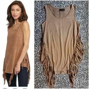 Faux Suede Diagonal Fringe Tank Top, Size Small, EUC, New Directions Brand